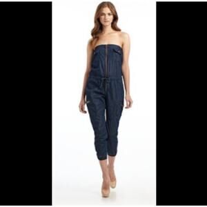 YFB Young Fabulous & Broke Denim Strapless Jumpsuit Dark Denim 4 Cargo Pockets